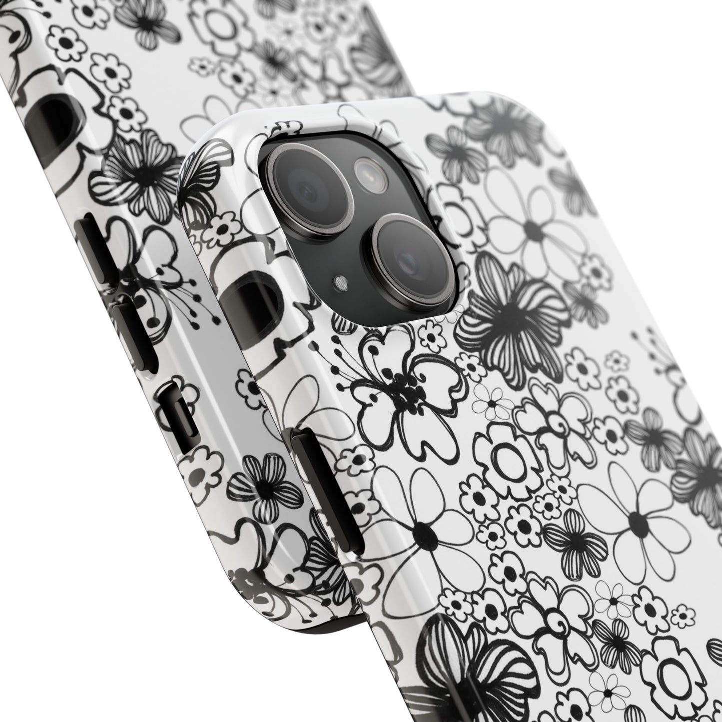 White and Black Flowers Phone Case