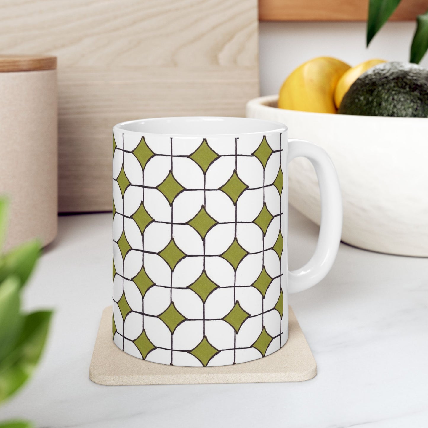 Tile-ish White / Green Cup