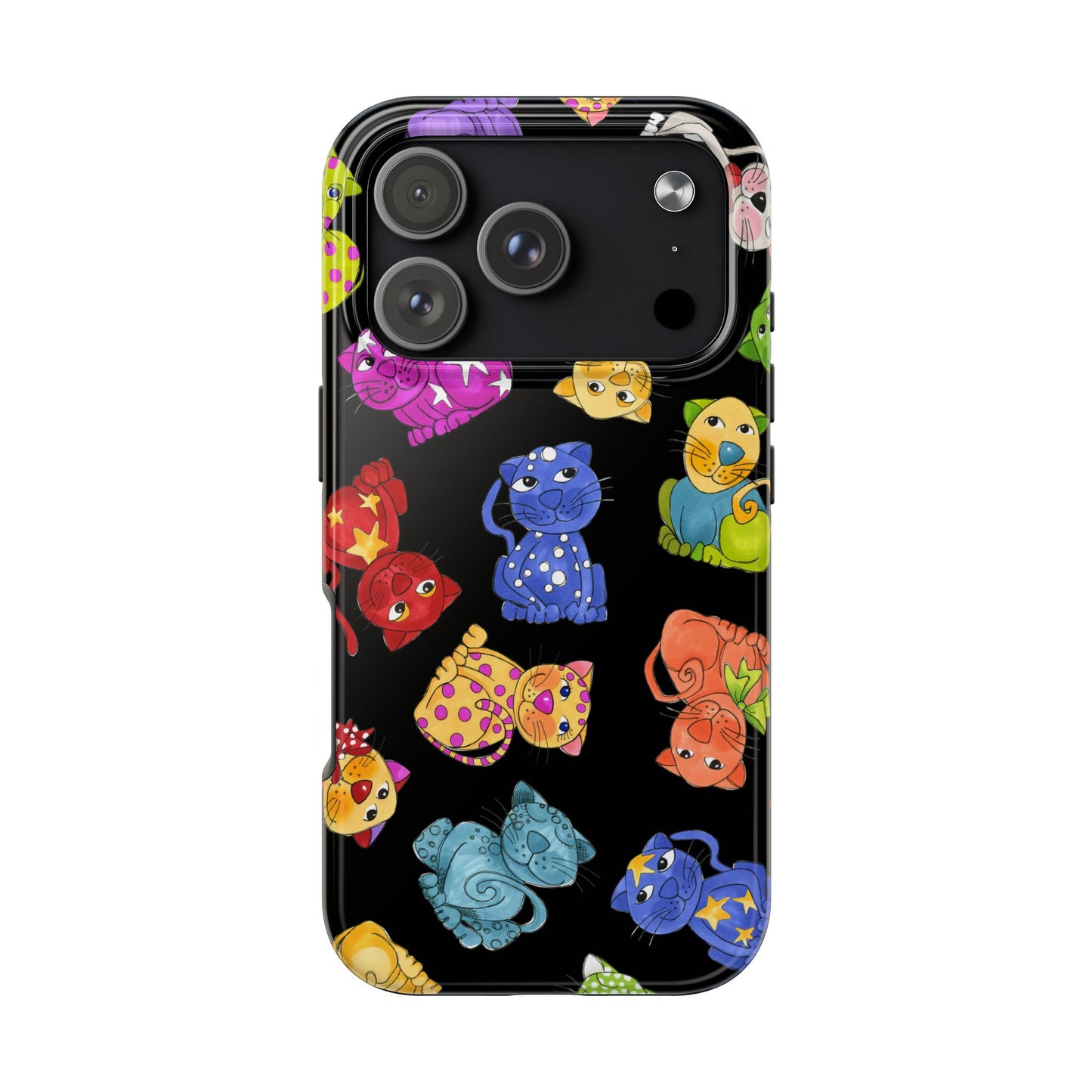 Tossed Happy Cats Black Phone Case