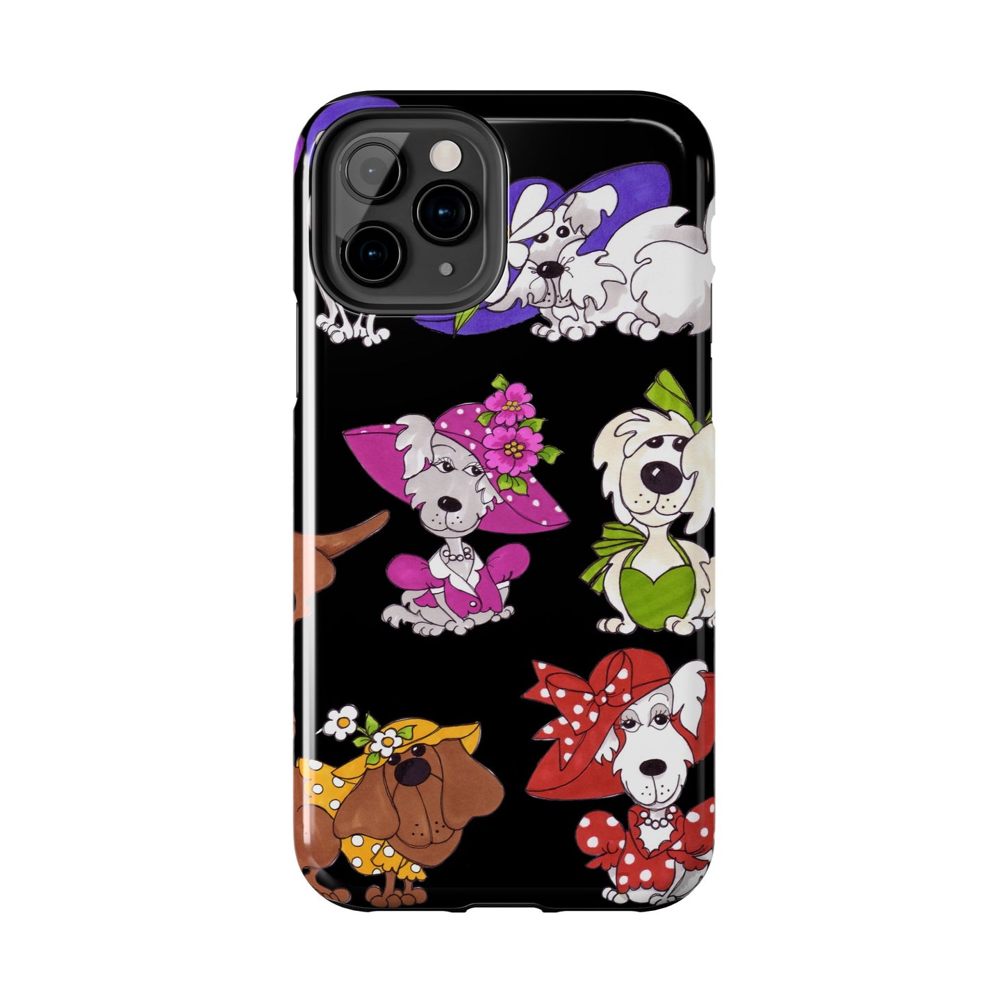 Fancy Dog Line Up Black Phone Case