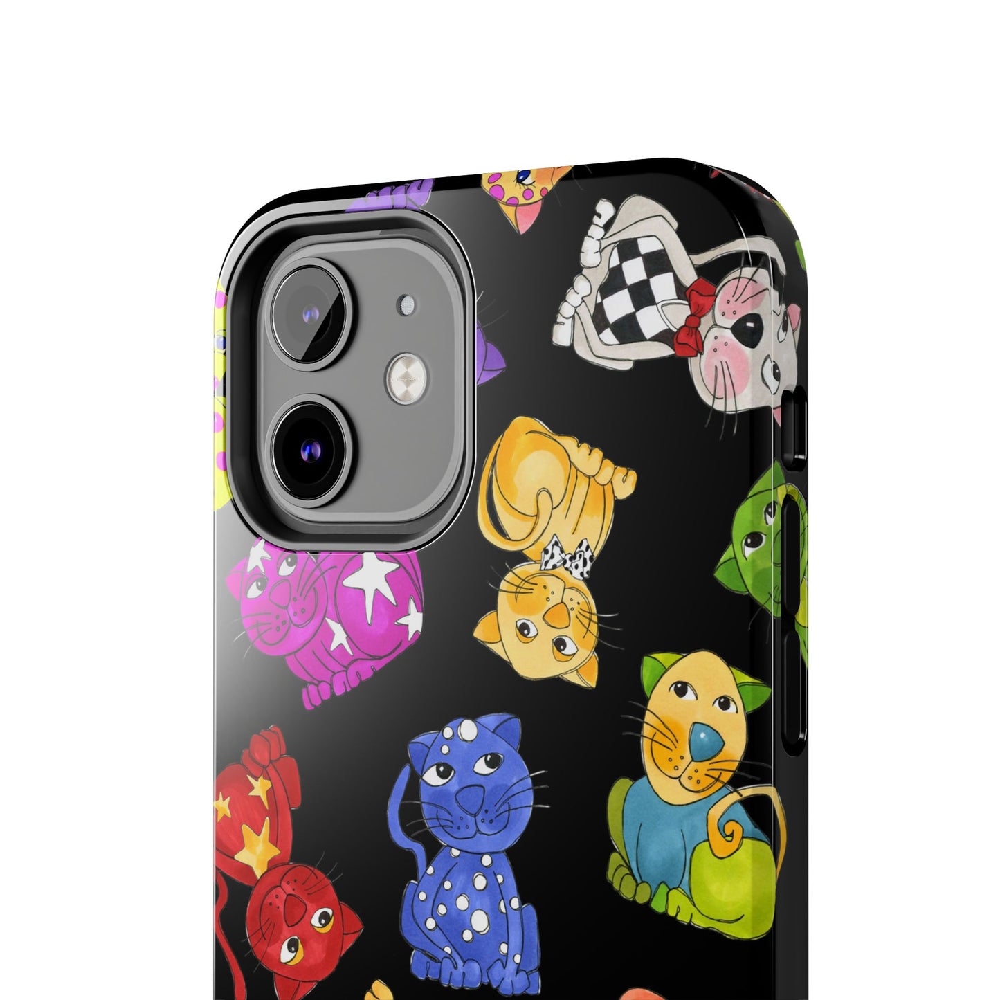 Tossed Happy Cats Black Phone Case
