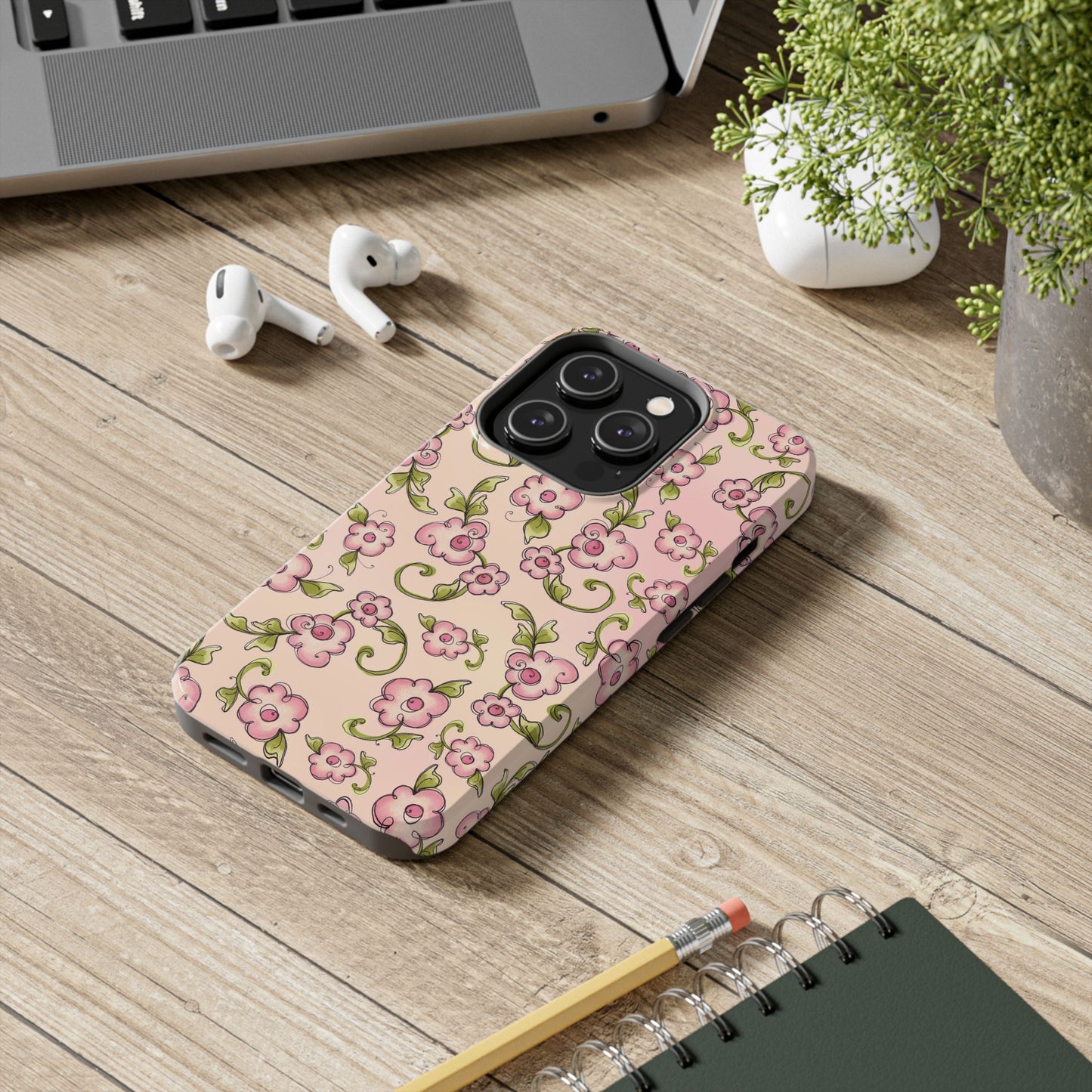 Scroll Daisies Peach / Peach Phone Case