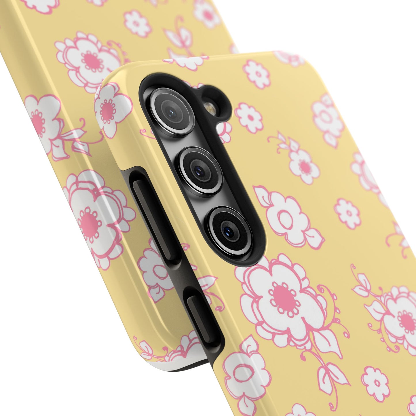 Pink Posies Yellow Phone Case