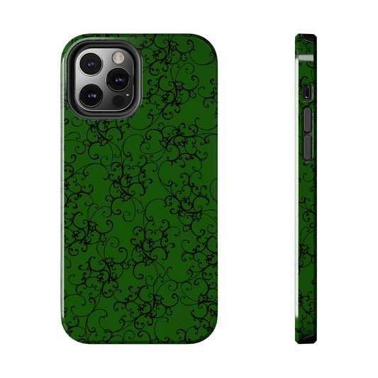 Elegant Scroll Dark Green / Black Phone Case