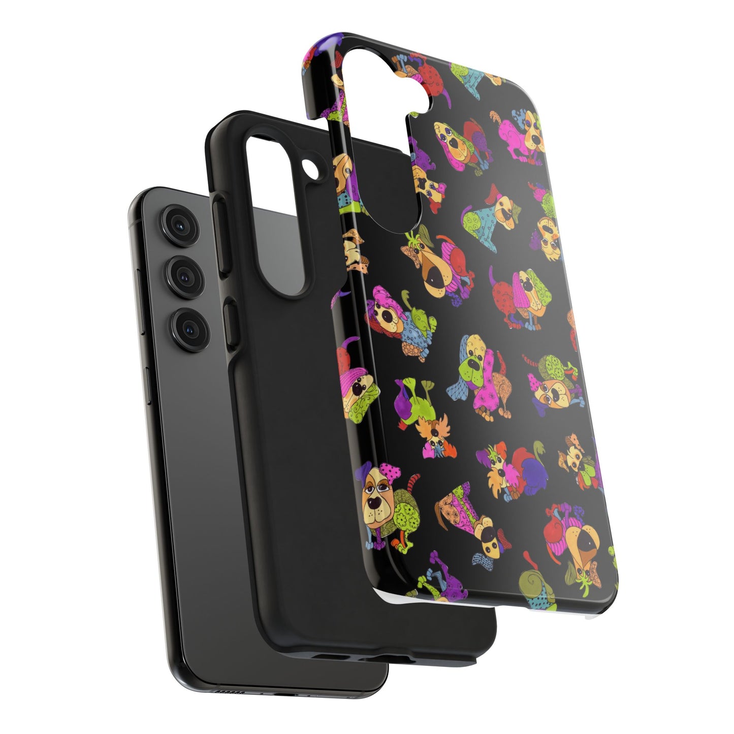 Tossed Happy Dogs Black Phone Case