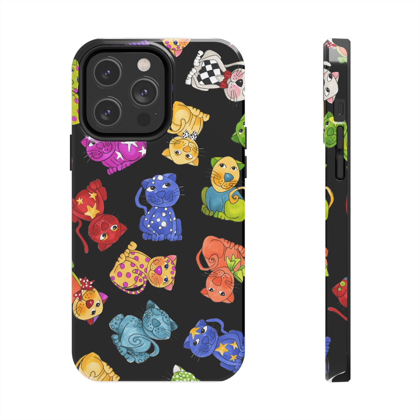 Tossed Happy Cats Black Phone Case