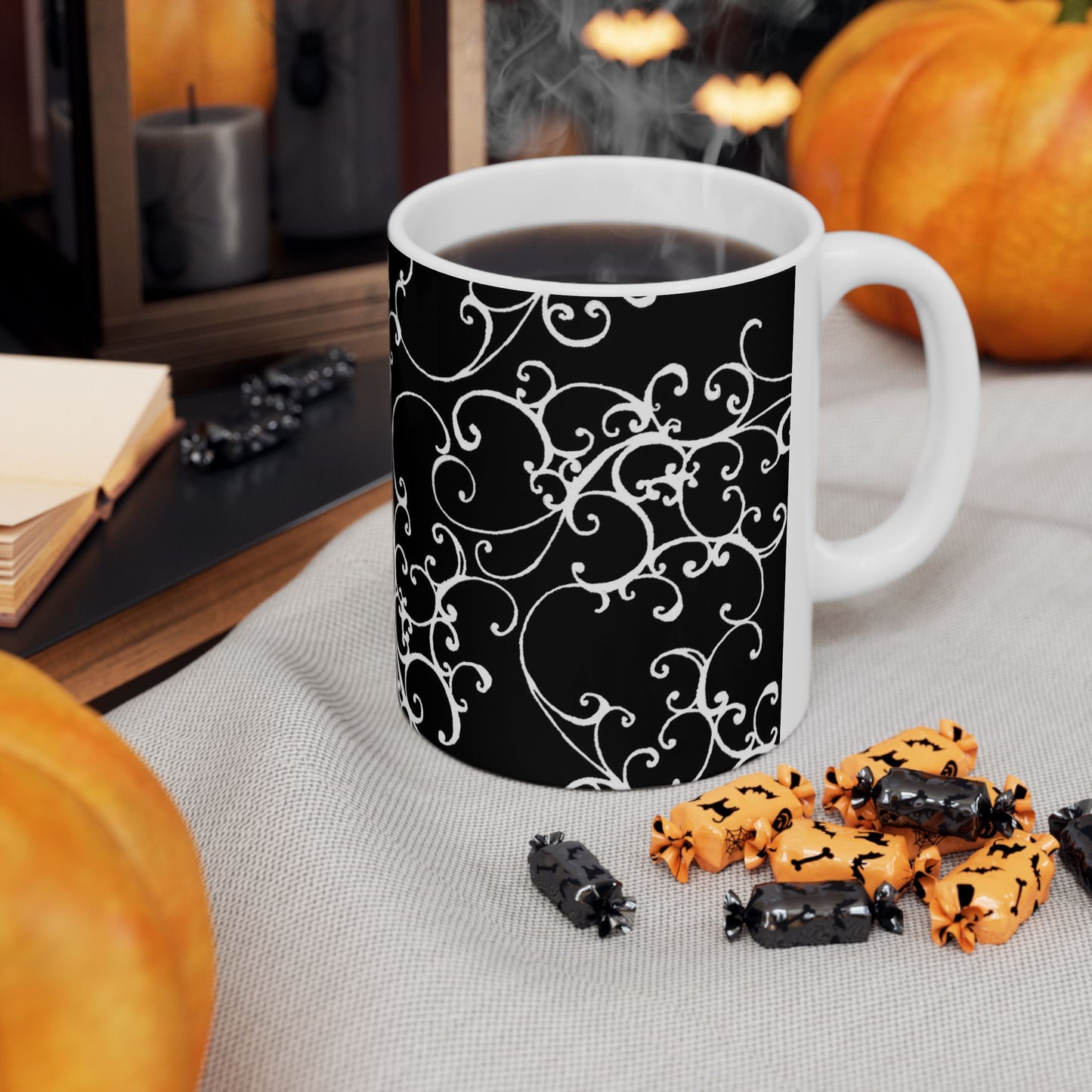 Elegant Scroll Black / White Cup