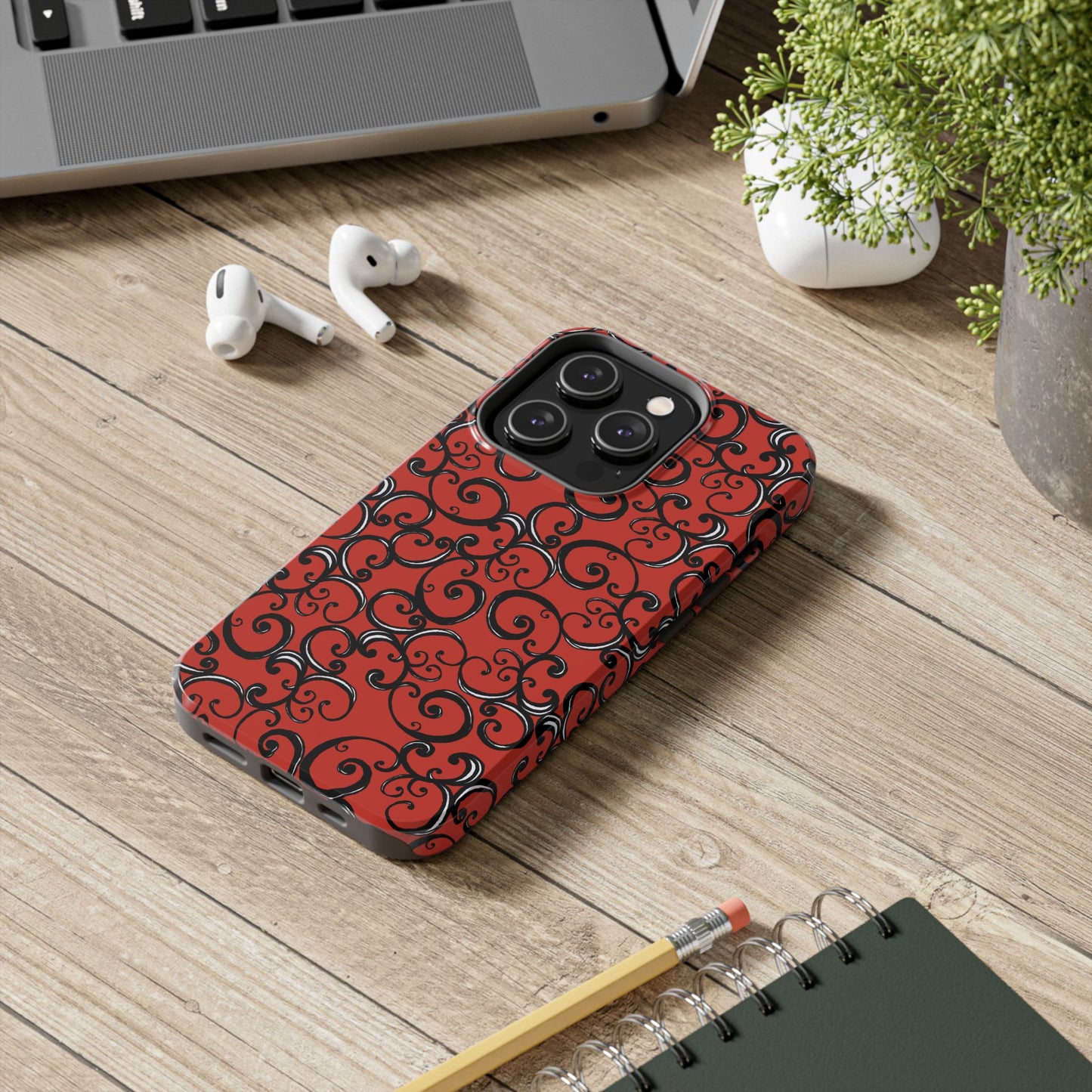 Curls Red / Black Phone Case