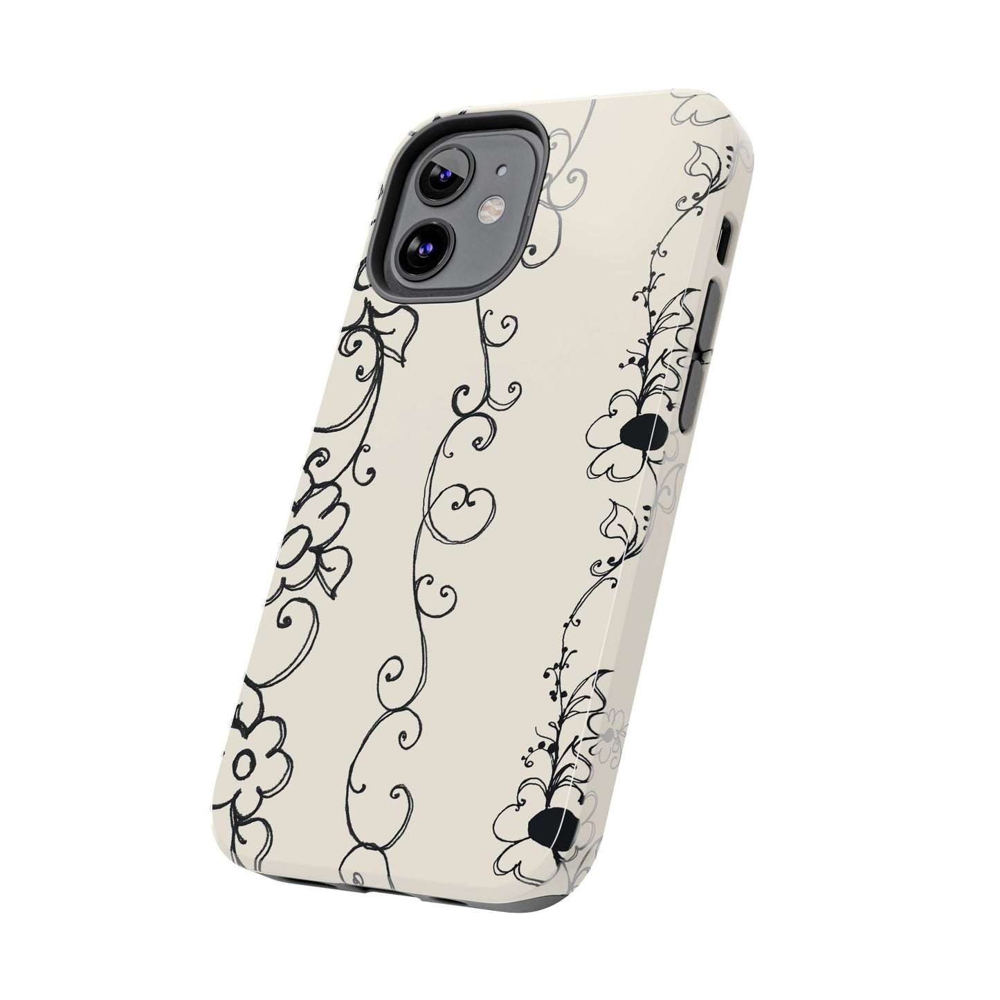 Scroll Flower Stripe Muslin / Black Phone Case