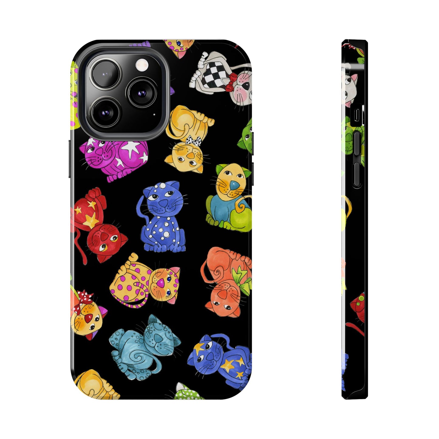 Tossed Happy Cats Black Phone Case