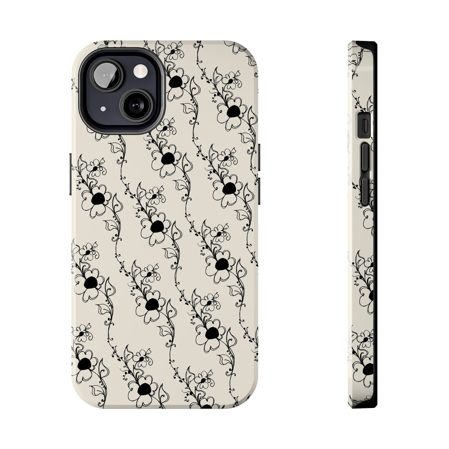 Diagonal Daisies Ivory / Black Phone Case
