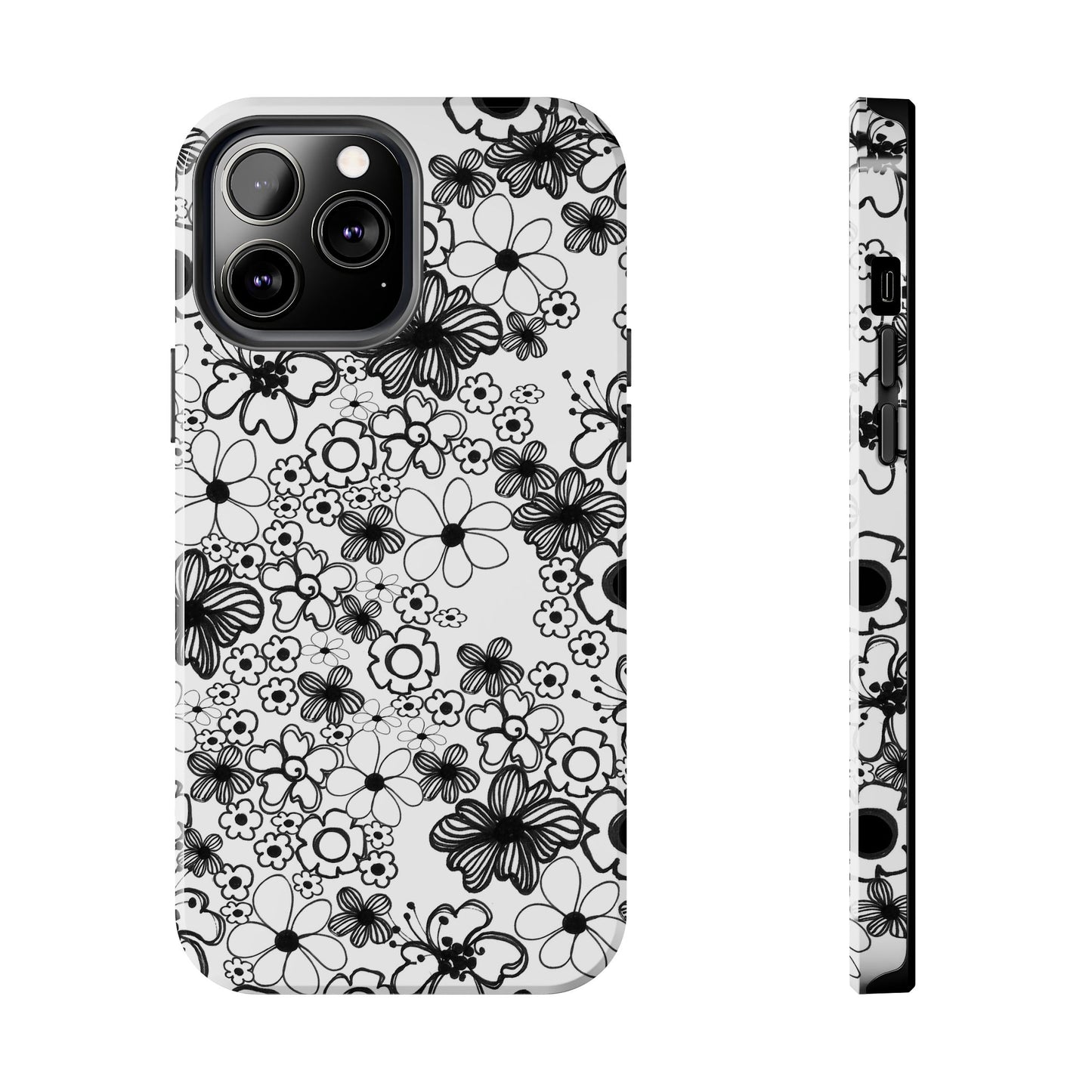 White and Black Flowers Phone Case