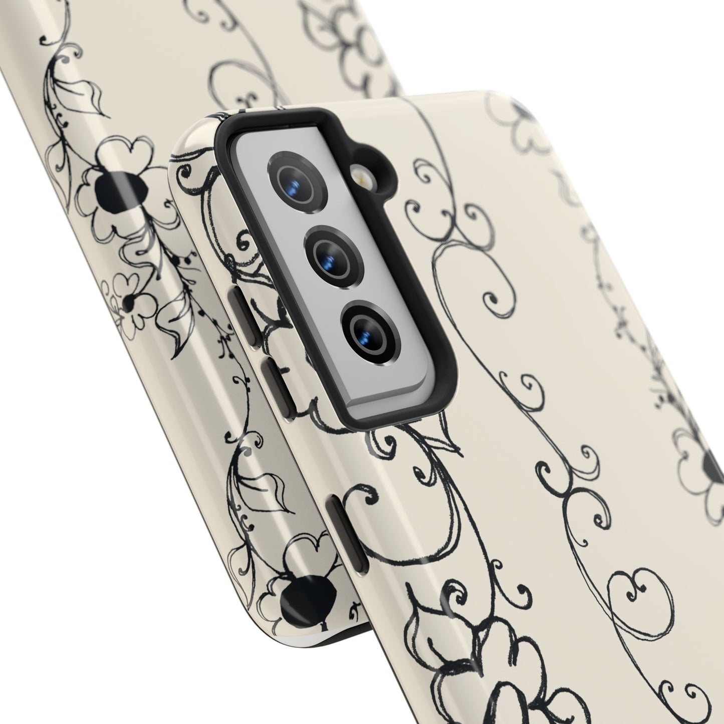 Scroll Flower Stripe Muslin / Black Phone Case