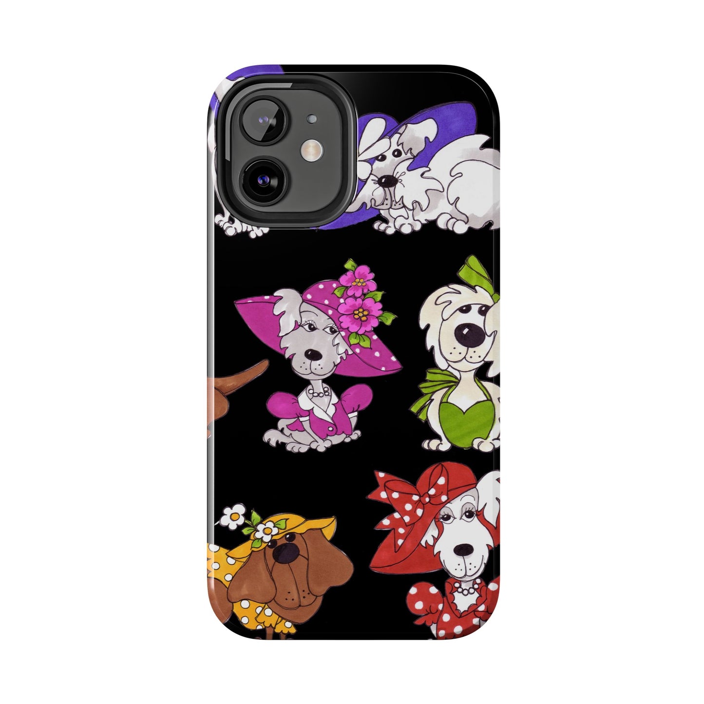 Fancy Dog Line Up Black Phone Case