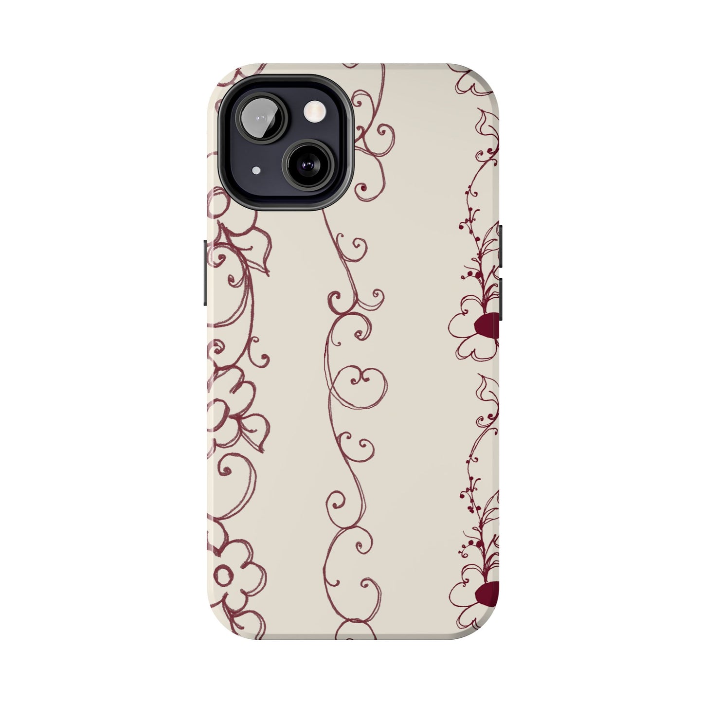Scroll Flower Stripe Muslin / Red Phone Case
