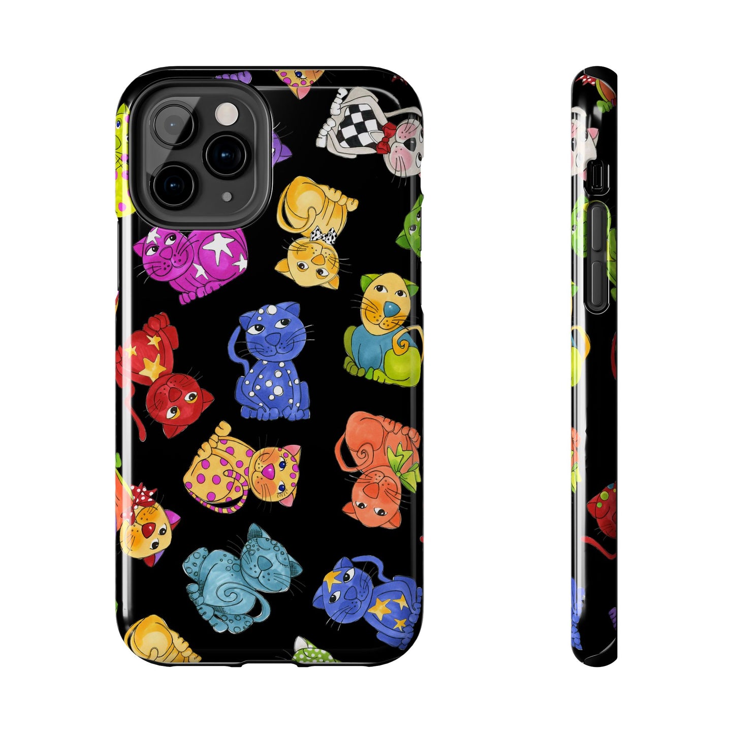 Tossed Happy Cats Black Phone Case