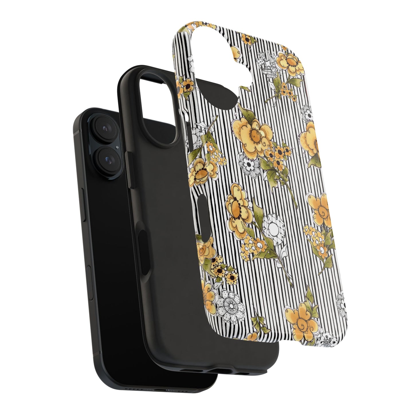 Bee Floral White / Black Phone Case