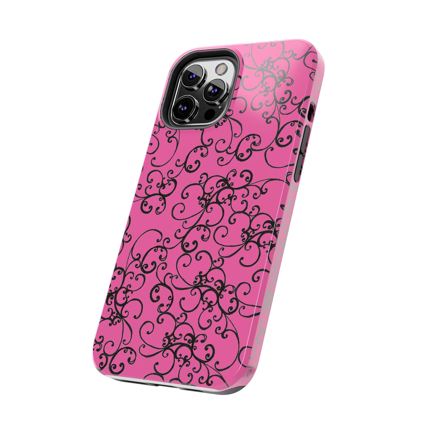 Elegant Scroll Pink / Black Phone Case
