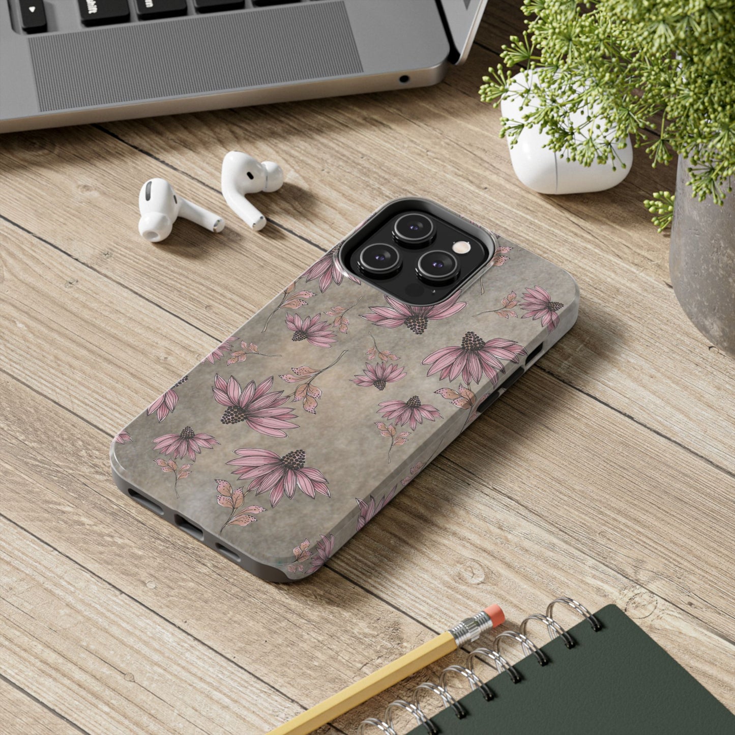 Wild Cone Flowers Taupe Marble Phone Case