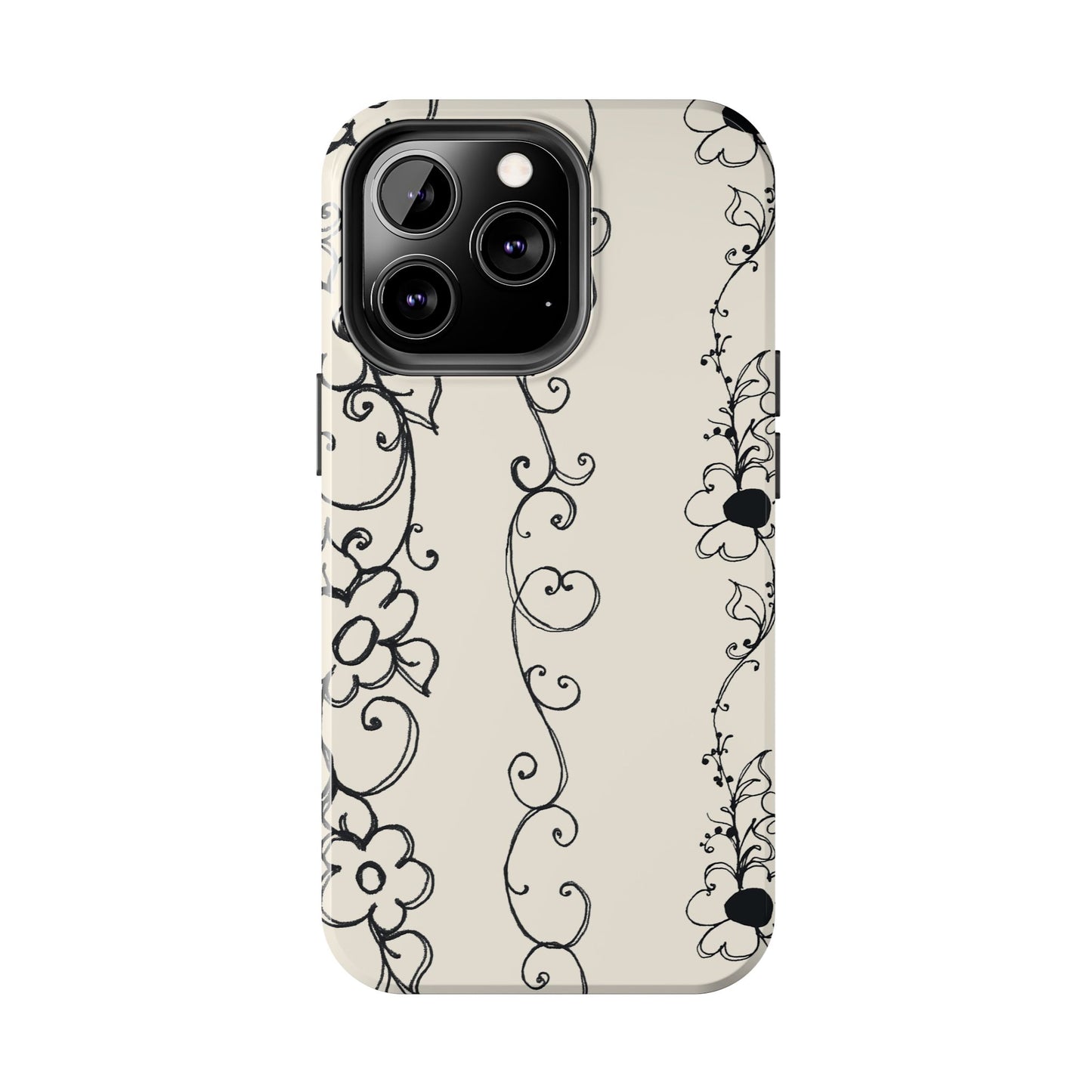 Scroll Flower Stripe Muslin / Black Phone Case