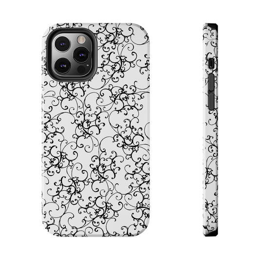 Elegant Scroll White / Black Phone Case