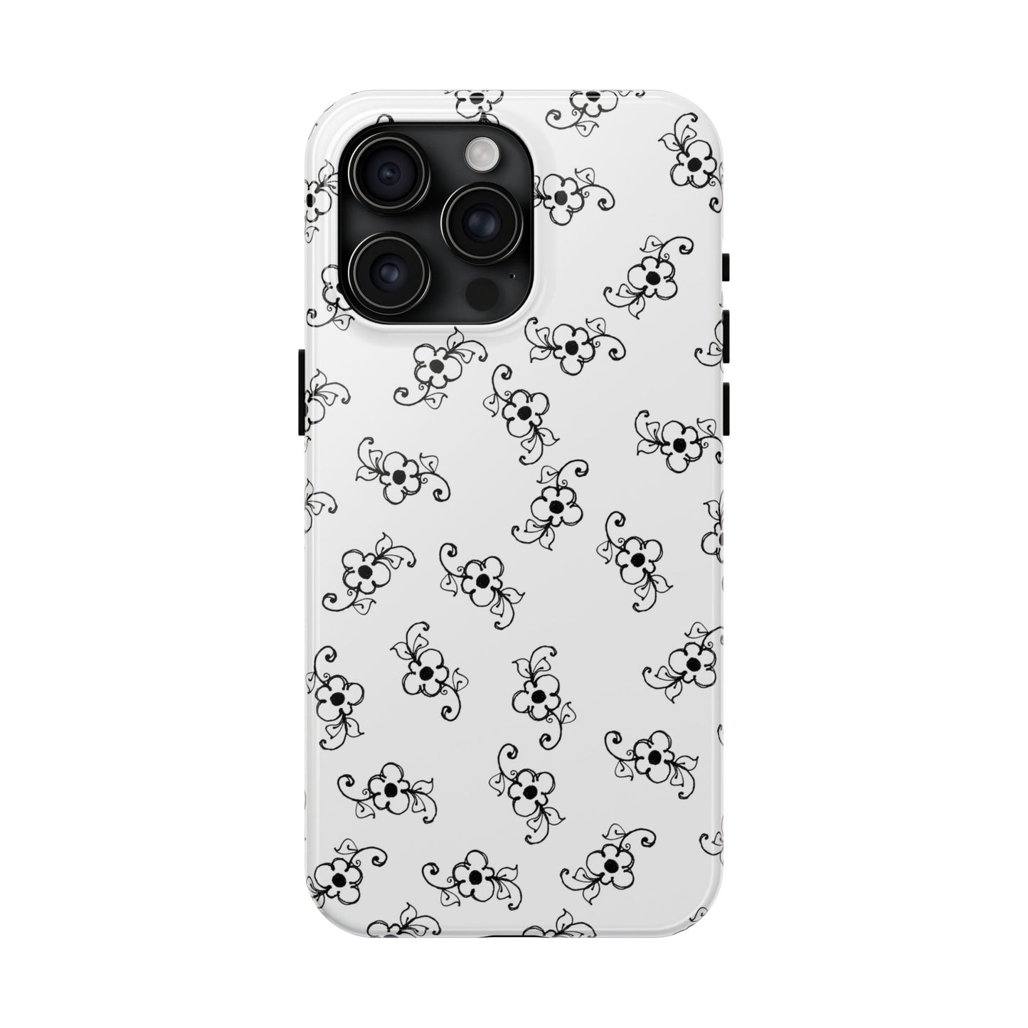 Daisy Scroll White / Black Phone Case