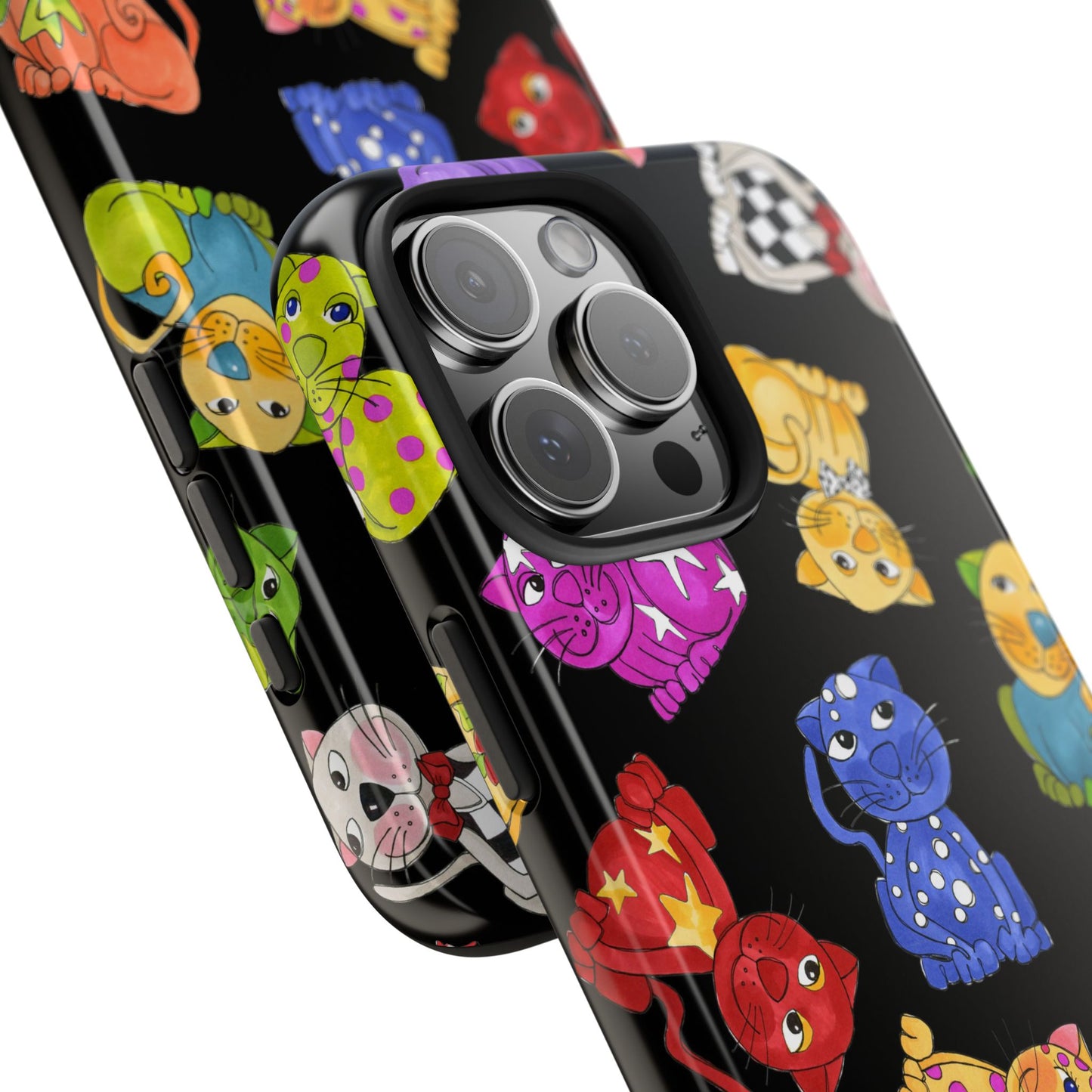 Tossed Happy Cats Black Phone Case