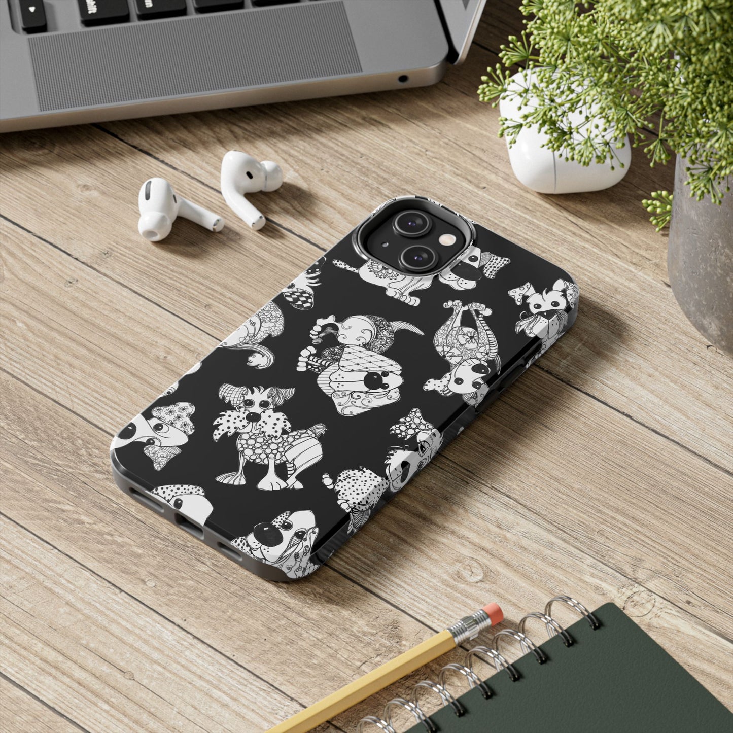 Doodle Dogs Black Phone Case