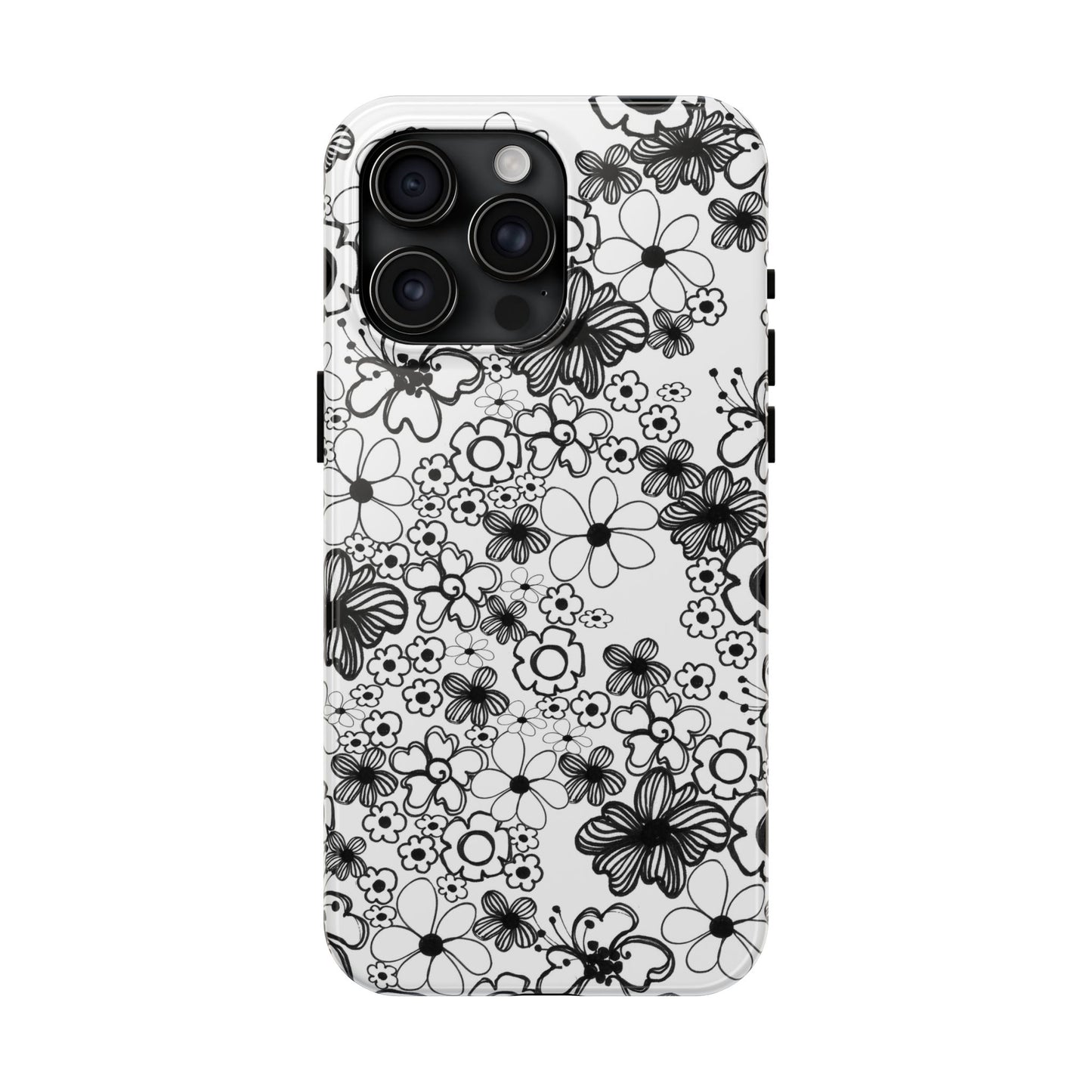 White and Black Flowers Phone Case