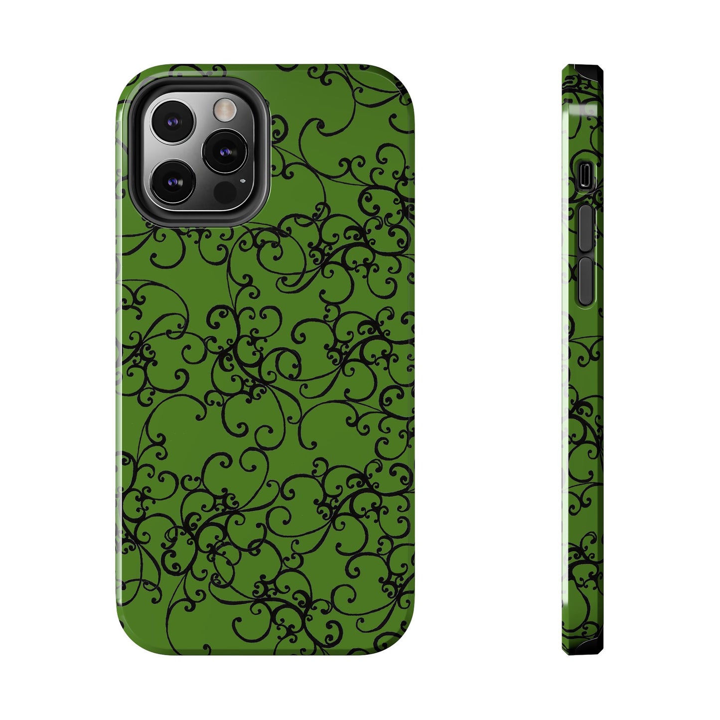 Elegant Scroll Green / Black Phone Case