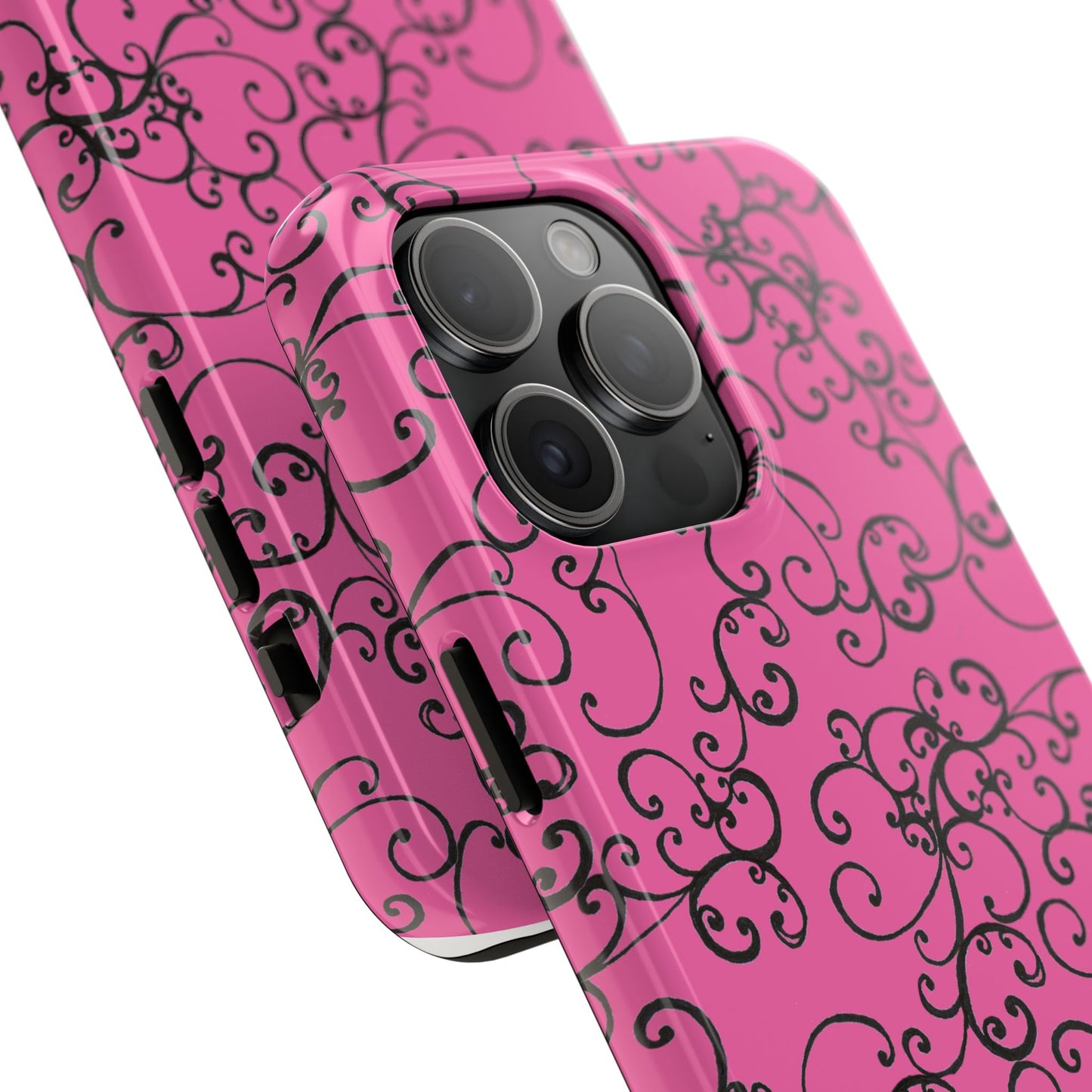 Elegant Scroll Pink / Black Phone Case