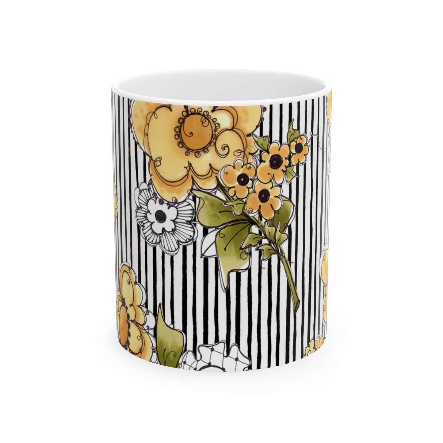 Bee Floral Stripe White / Black Cup