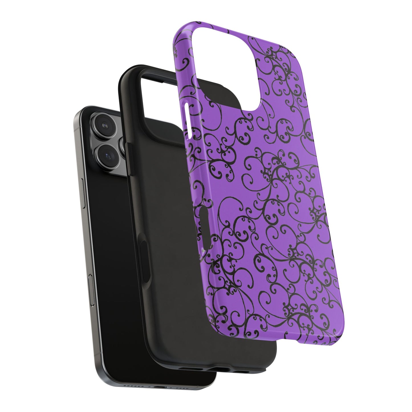 Elegant Scroll Purple / Black Phone Case
