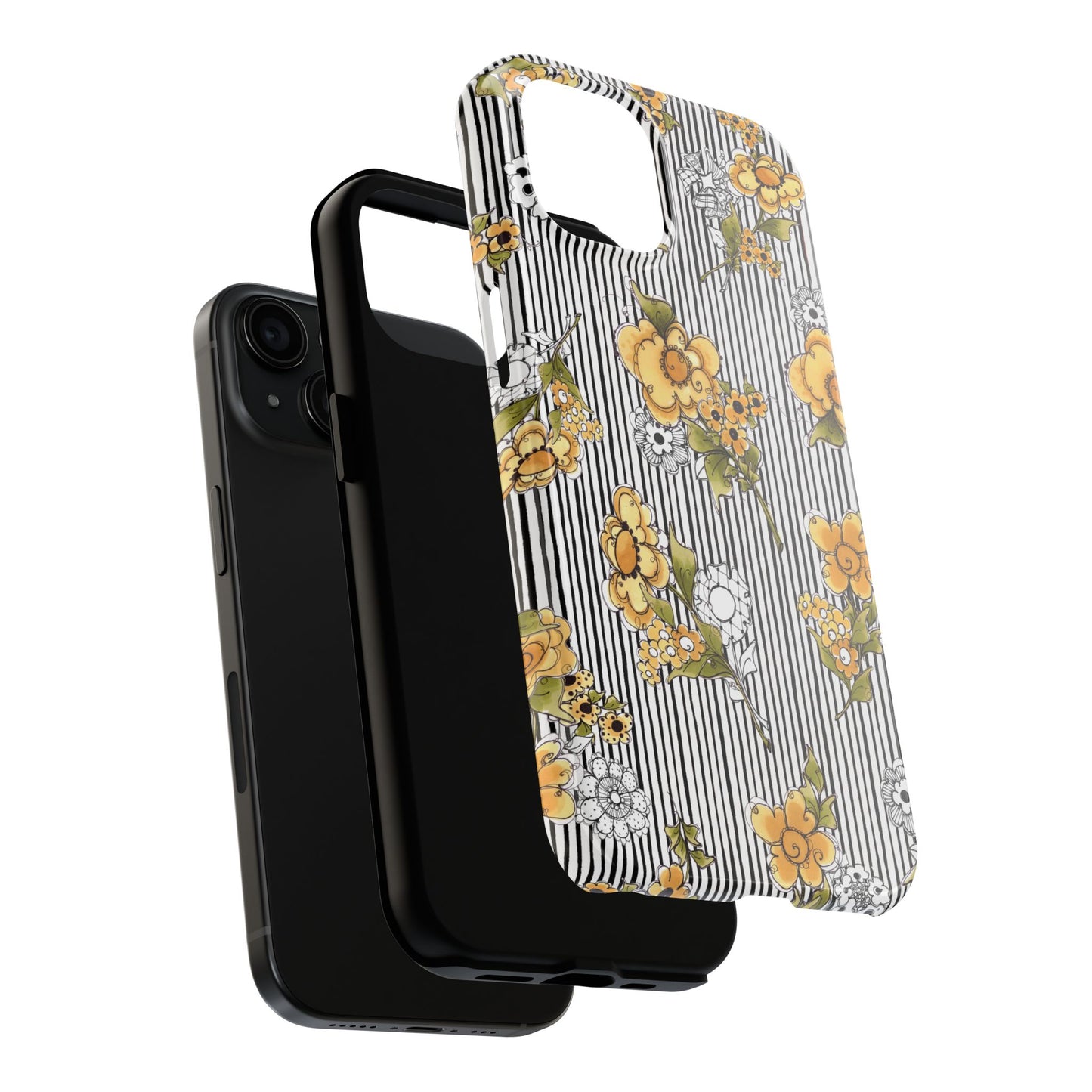 Bee Floral White / Black Phone Case
