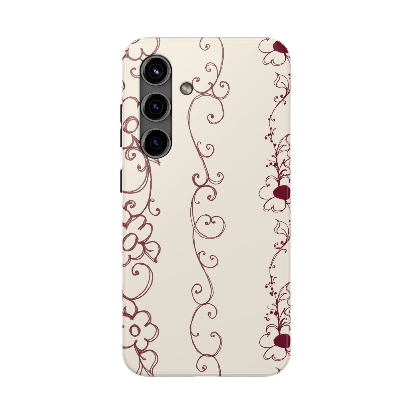 Scroll Flower Stripe Muslin / Red Phone Case