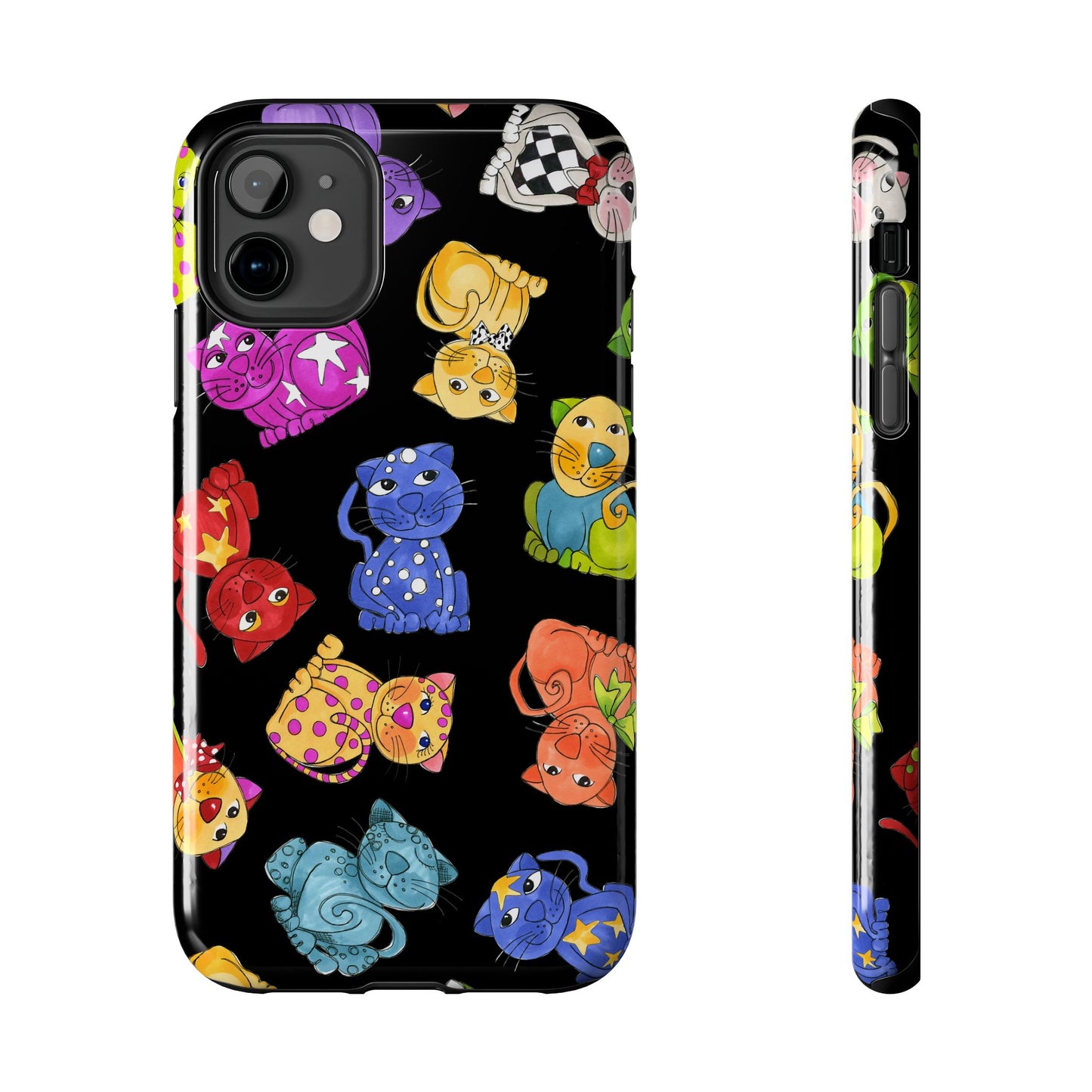 Tossed Happy Cats Black Phone Case