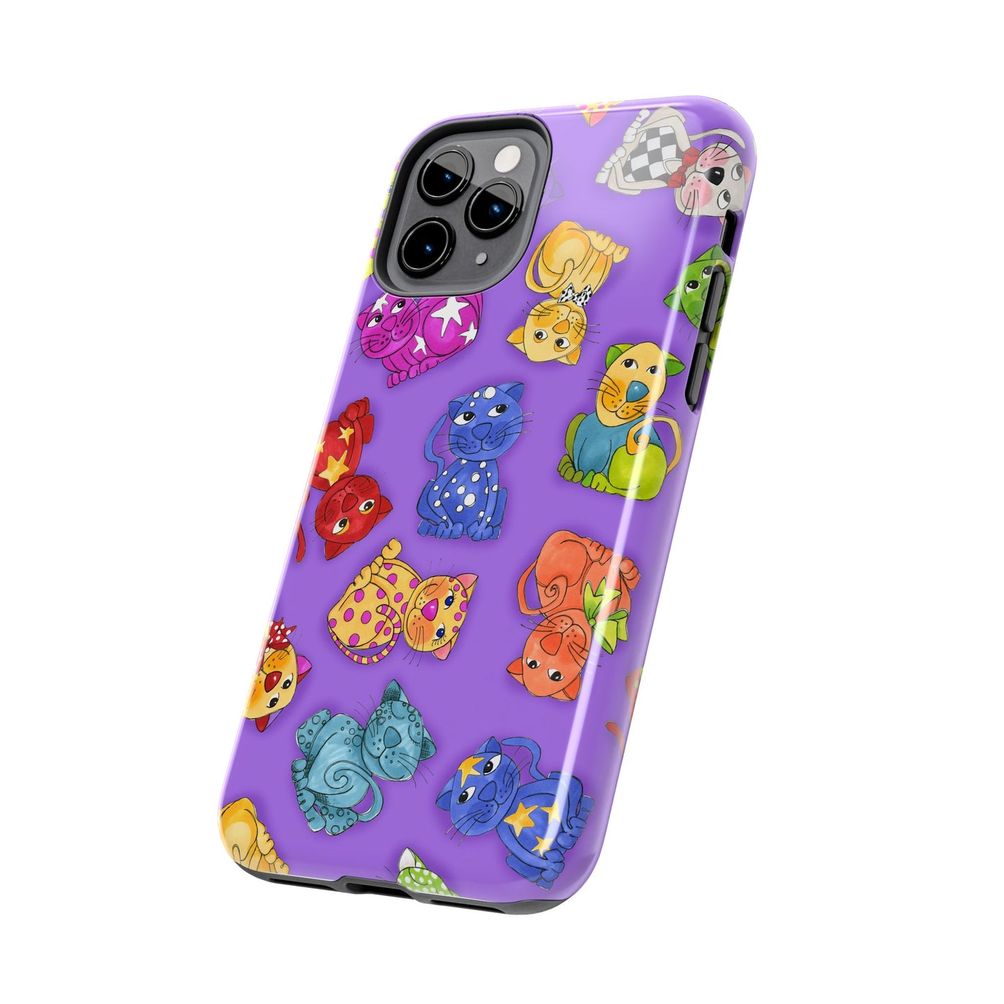 Tossed Happy Cats Purple Phone Case