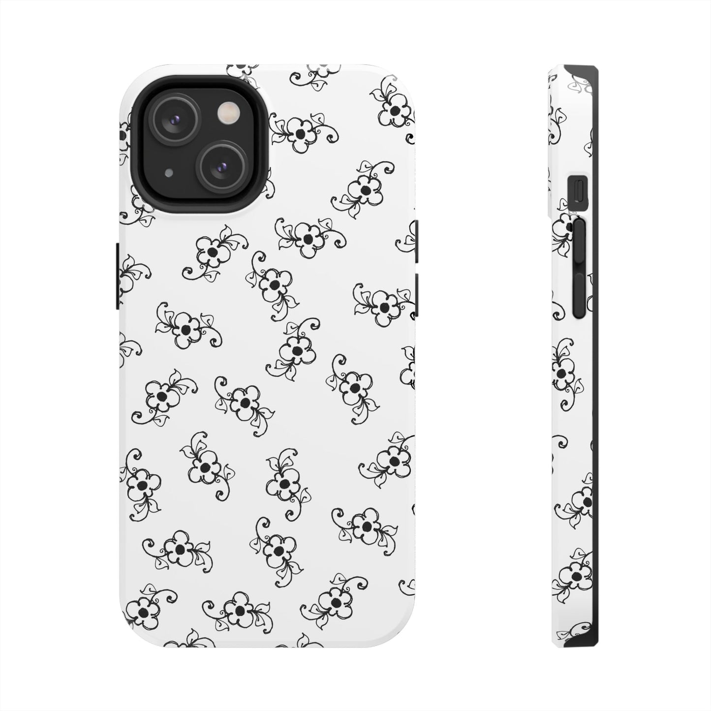 Daisy Scroll White / Black Phone Case