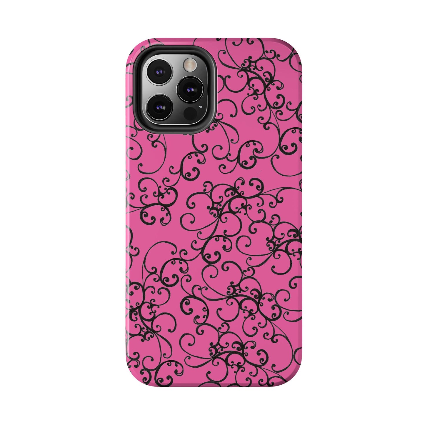 Elegant Scroll Pink / Black Phone Case