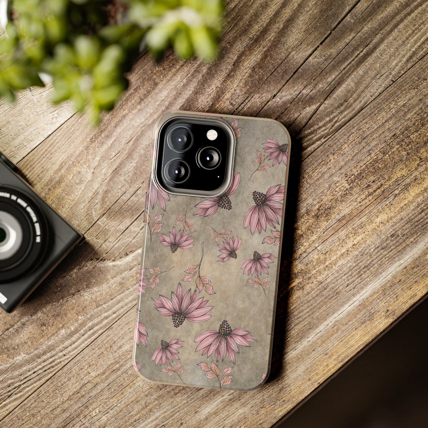Wild Cone Flowers Taupe Marble Phone Case