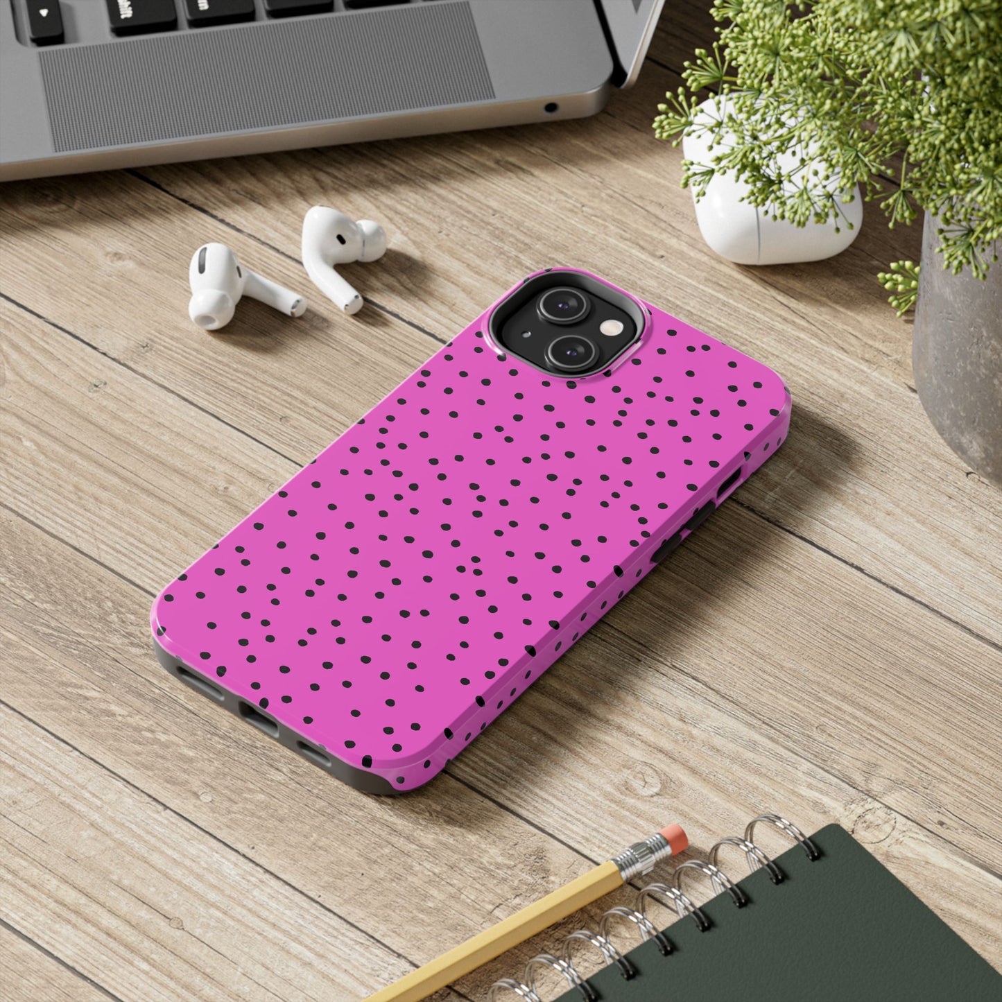 Dinky Dots Cerise / Black Phone Case