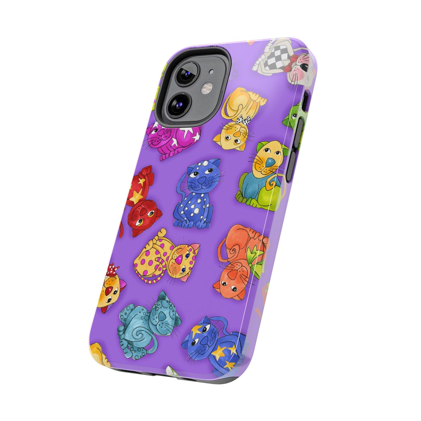 Tossed Happy Cats Purple Phone Case