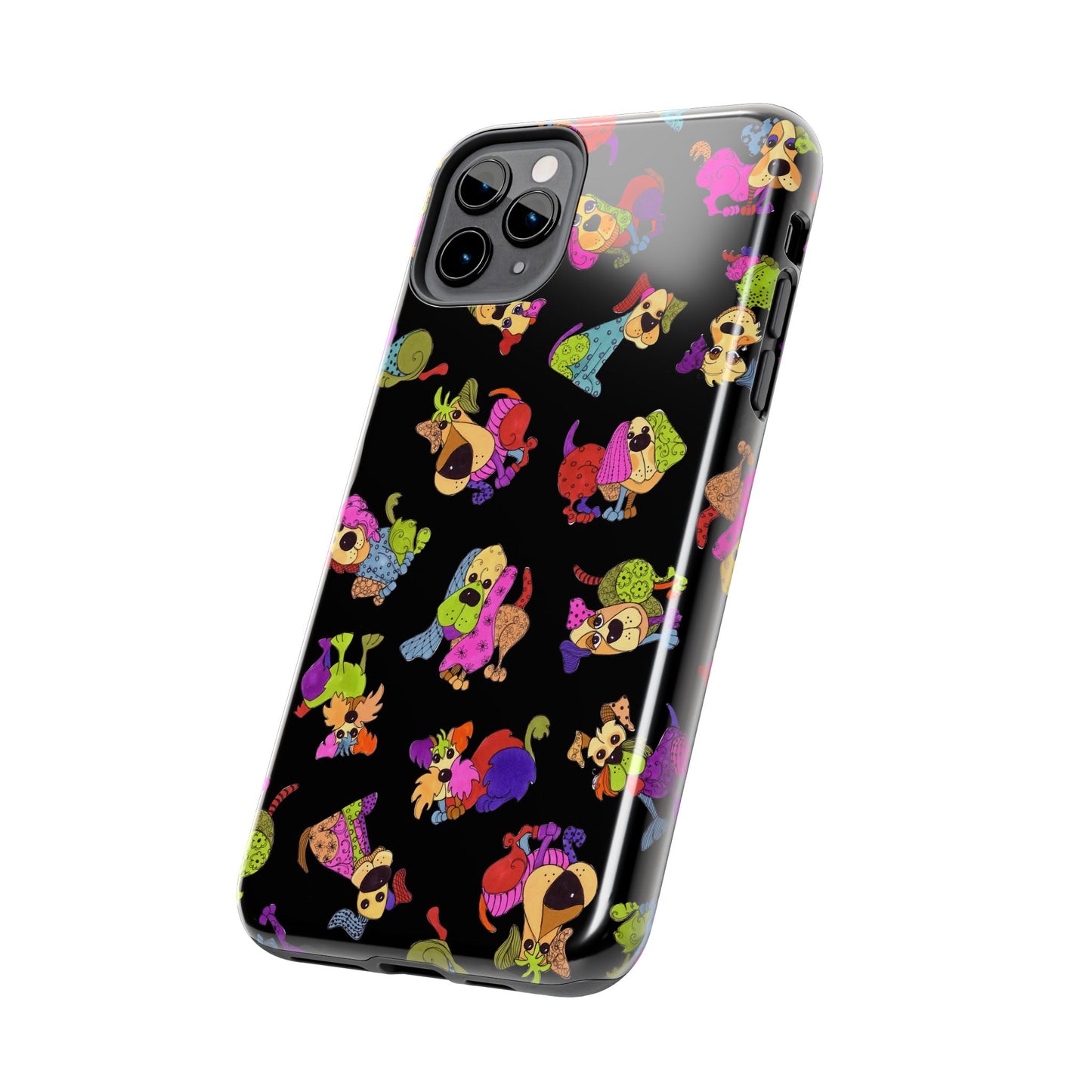 Tossed Happy Dogs Black Phone Case