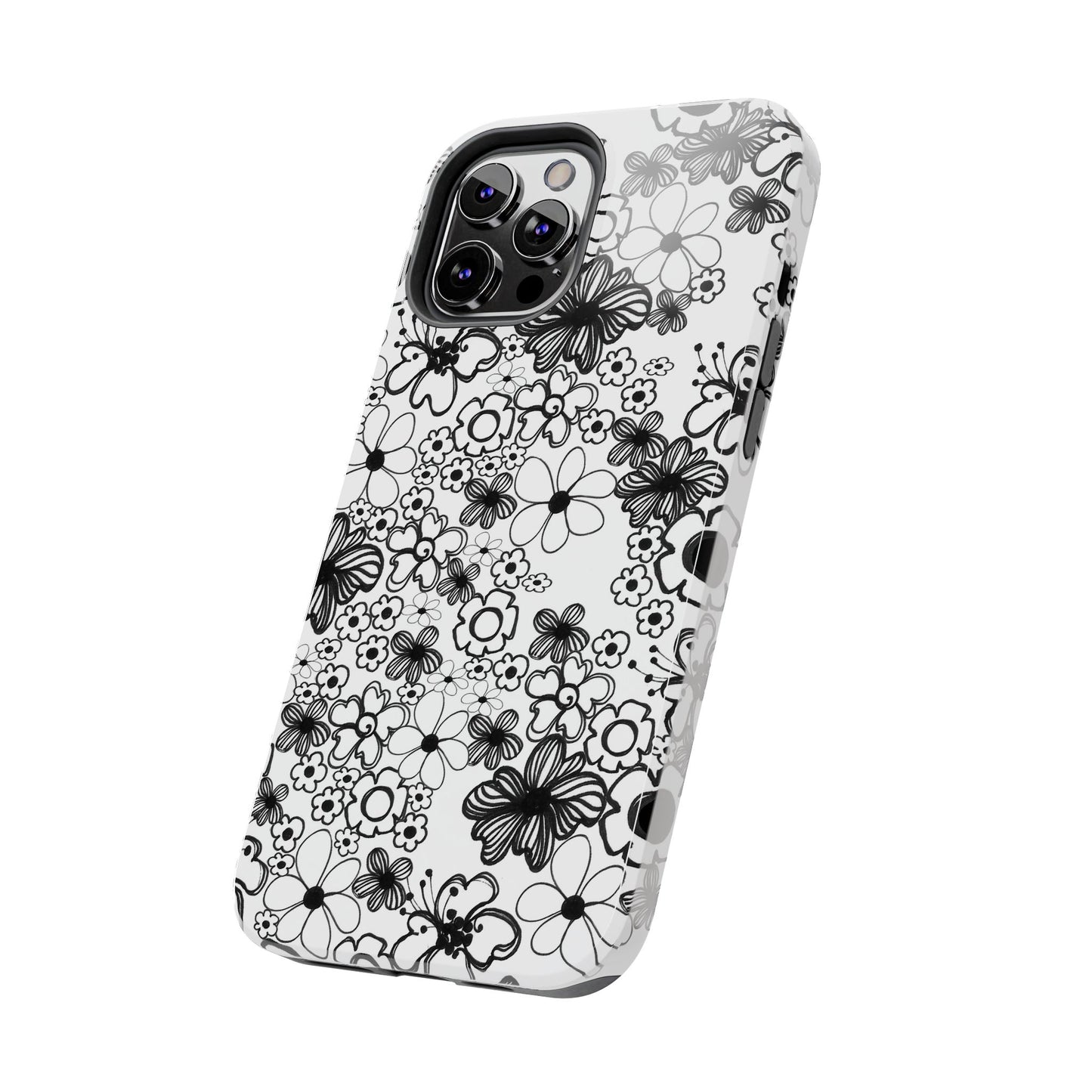 White and Black Flowers Phone Case
