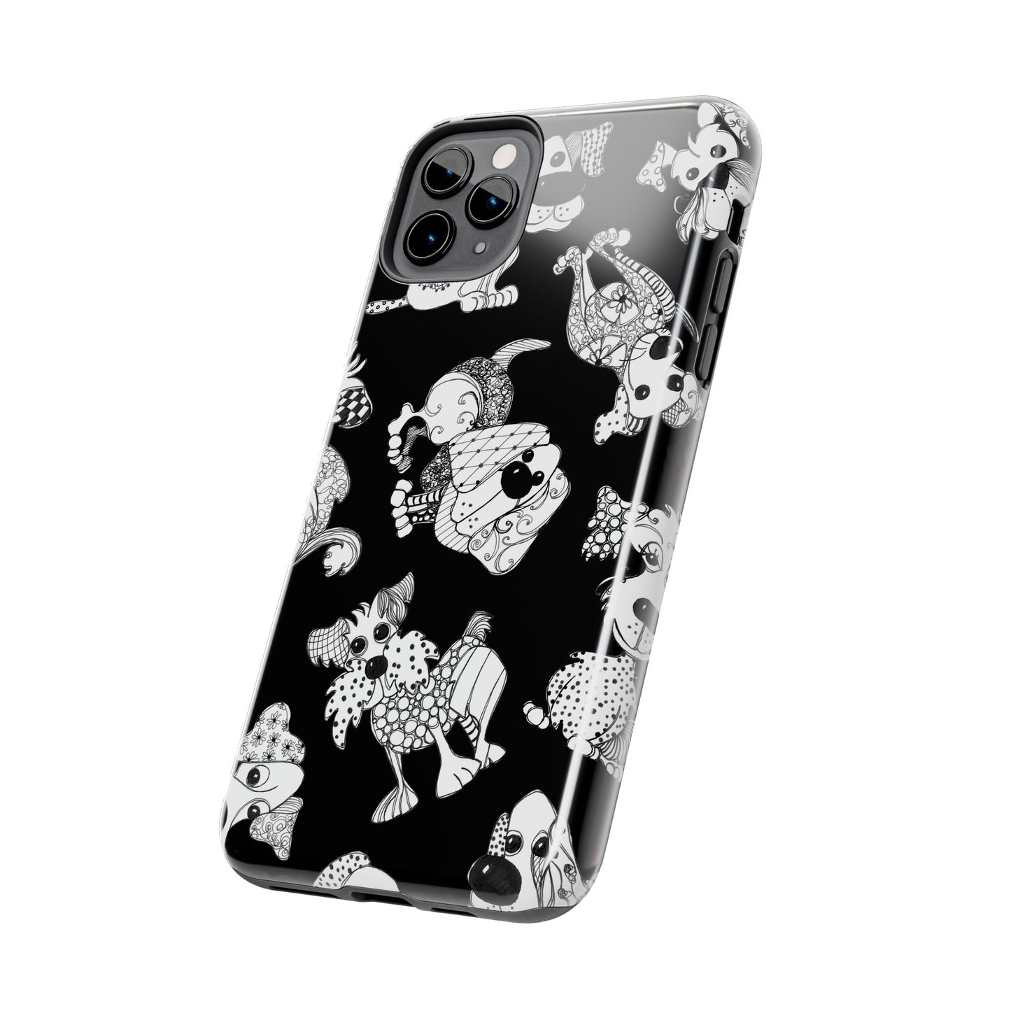 Doodle Dogs Black Phone Case