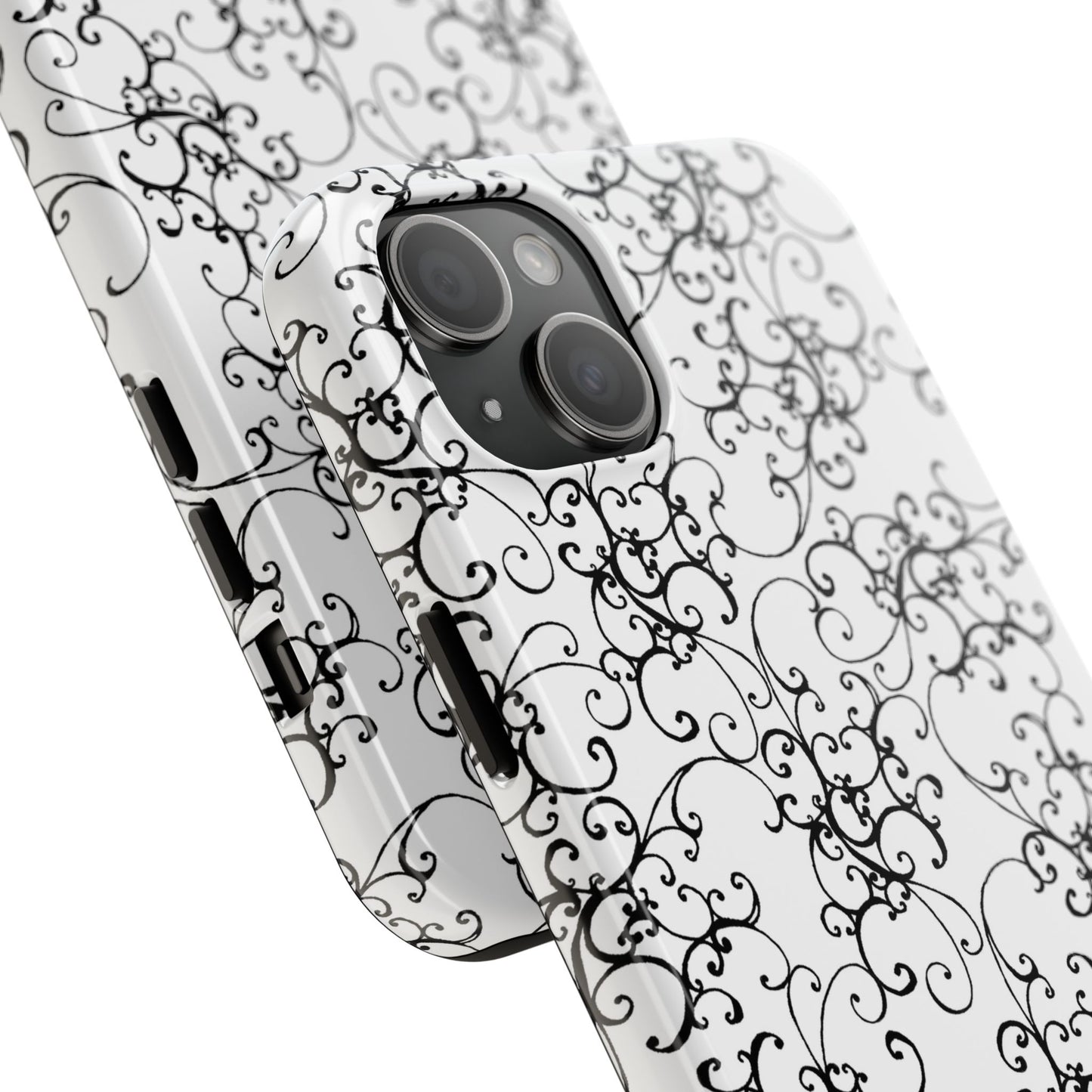 Elegant Scroll White / Black Phone Case