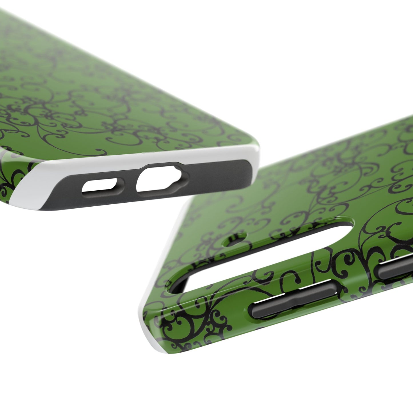 Elegant Scroll Green / Black Phone Case