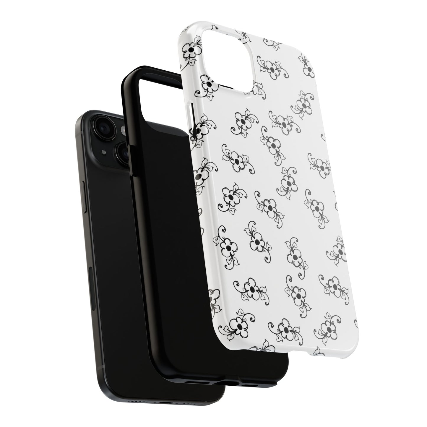 Daisy Scroll White / Black Phone Case
