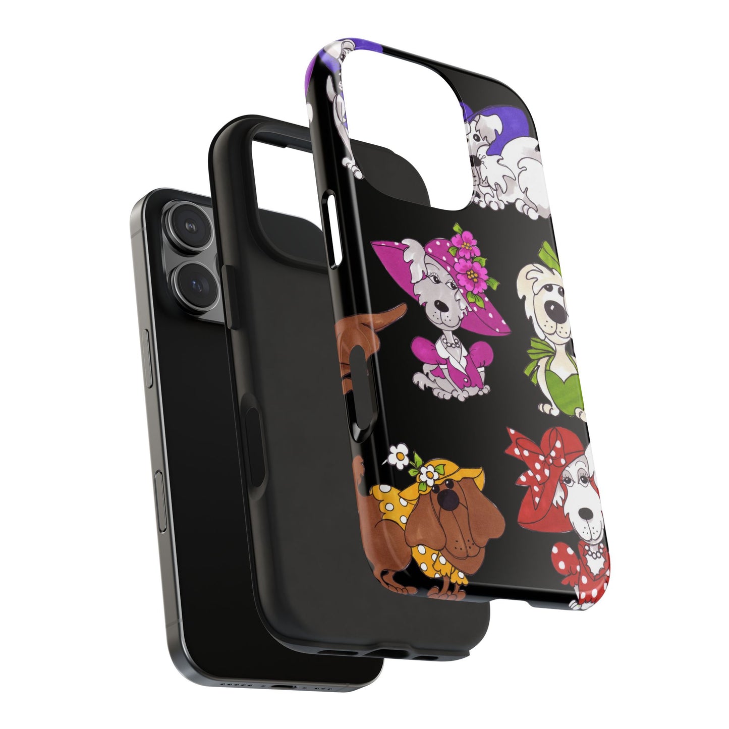 Fancy Dog Line Up Black Phone Case