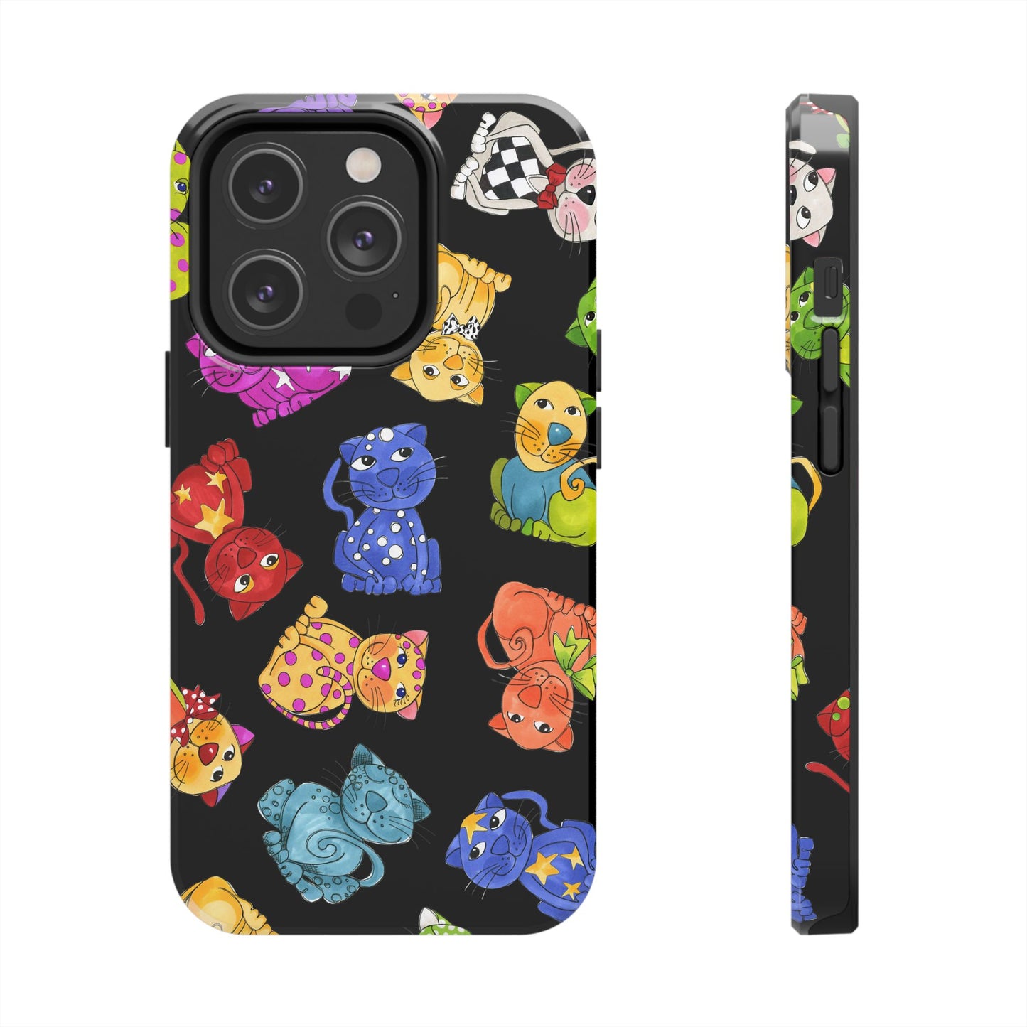 Tossed Happy Cats Black Phone Case